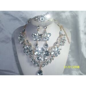 Gold rhinestone 4pc. necklace set, wedding bridal MOB prom party formal necklace